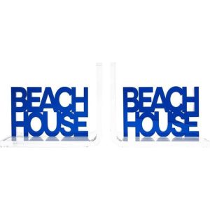 "Beach House" Mirrored Bookends - Blue