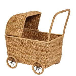 Hand-Woven Bassinet Stroller with Detachable Hood